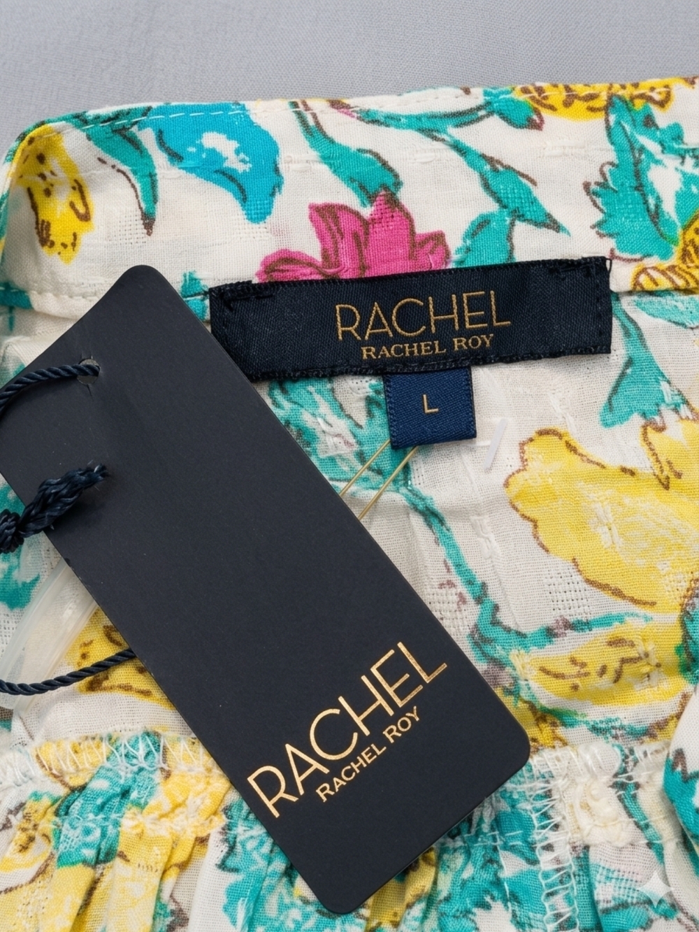 Rachel Roy Floral Tie Front Blouse L NWT Balloon Sleeve Cropped Boho Top - Picture 9 of 10